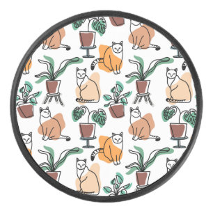 Line art drawing cats and flowers hockey puck