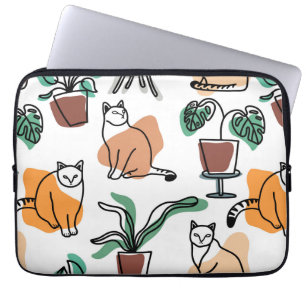 Line art drawing cats and flowers laptop sleeve