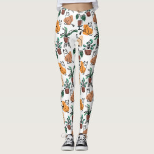 Line art drawing cats and flowers leggings