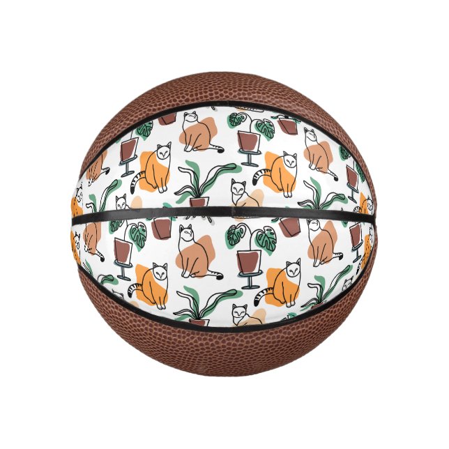 Line art drawing cats and flowers mini basketball (Front)