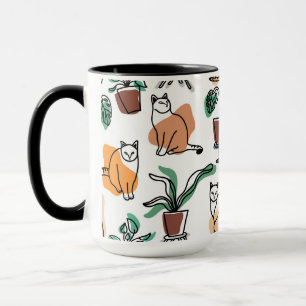 Line art drawing cats and flowers mug