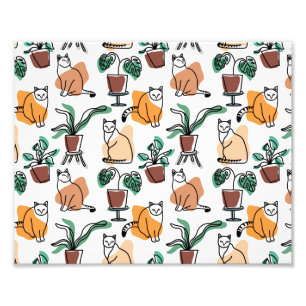 Line art drawing cats and flowers photo print
