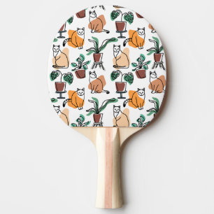 Line art drawing cats and flowers ping pong paddle