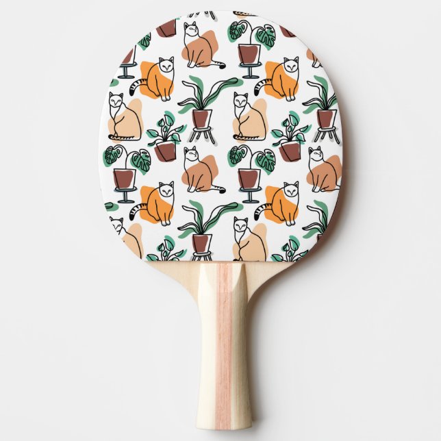Line art drawing cats and flowers ping pong paddle (Front)