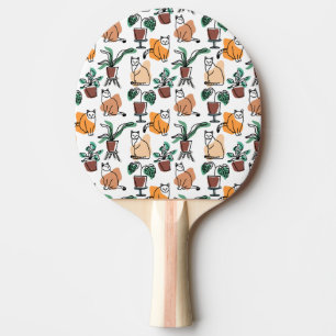 Line art drawing cats and flowers ping pong paddle
