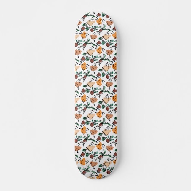 Line art drawing cats and flowers skateboard (Front)