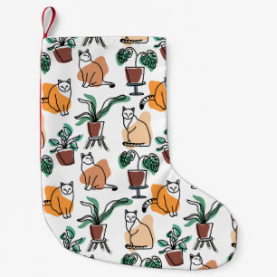 Line art drawing cats and flowers small christmas stocking