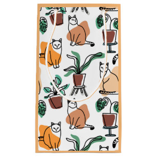 Line art drawing cats and flowers small gift bag