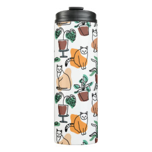 Line art drawing cats and flowers thermal tumbler