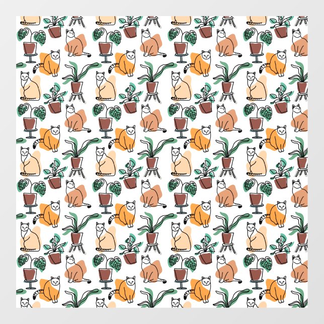 Line art drawing cats and flowers window cling (Sheet)