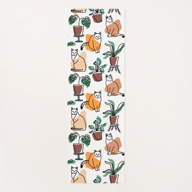 Line art drawing cats and flowers yoga mat (Front)