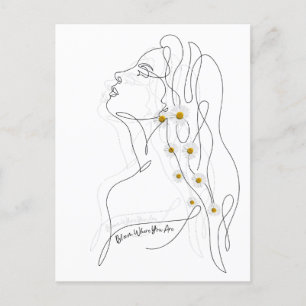 Line Art drawing of woman - Bloom where you are Postcard