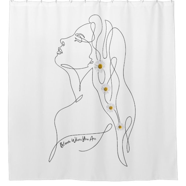 Line Art drawing of woman - Bloom where you are Shower Curtain (Front)