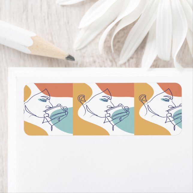 line art drawing poster of woman drinking coffee   (Insitu)