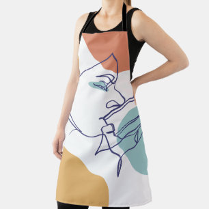 line art drawing poster of woman drinking coffee apron