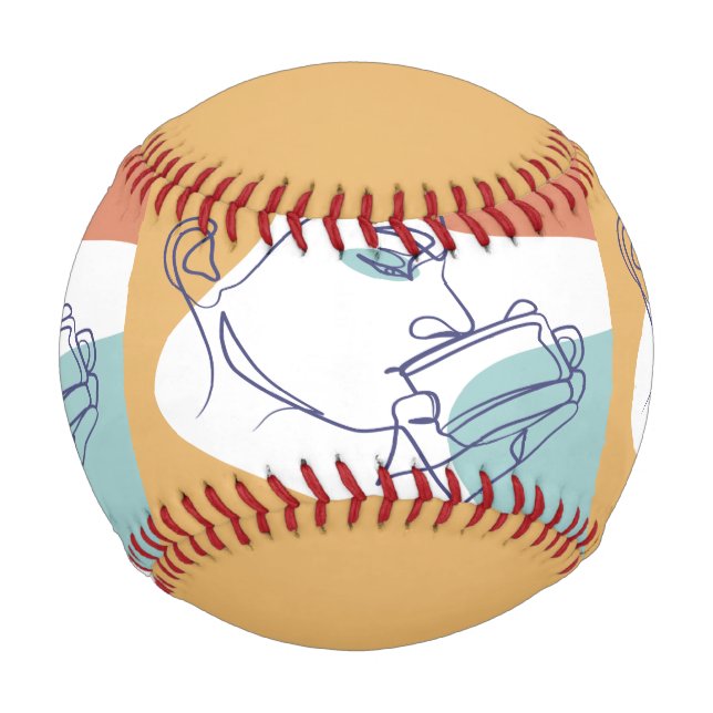 line art drawing poster of woman drinking coffee   baseball (Front)