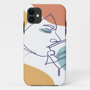 line art drawing poster of woman drinking coffee   Case-Mate iPhone case