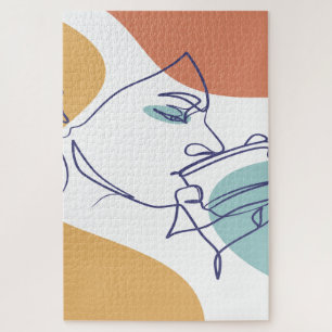 line art drawing poster of woman drinking coffee   jigsaw puzzle