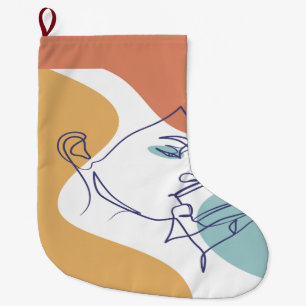 line art drawing poster of woman drinking coffee   large christmas stocking