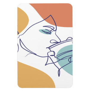 line art drawing poster of woman drinking coffee magnet