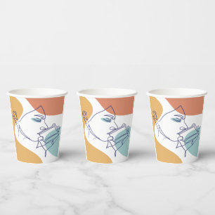 line art drawing poster of woman drinking coffee   paper cups