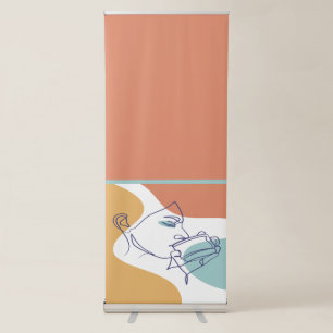 line art drawing poster of woman drinking coffee   retractable banner