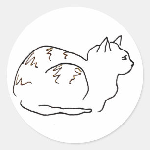 Line Art Drawing Striped Cat  Classic Round Sticker