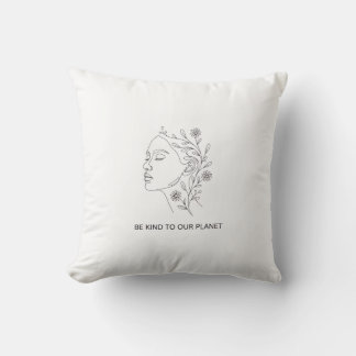 Line Art Face Botanical Be Kind Eco Friendly Cushion