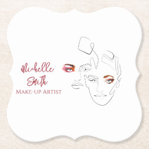 Line art Fashion make up, make up artist branding Paper Coaster