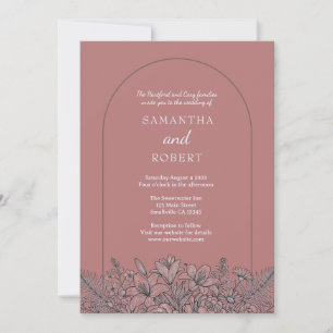 Line Art Floral Dusty Pink Wedding  Invitation