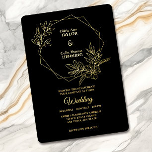 Line Art Floral Frame Photo Wedding Foil Invite