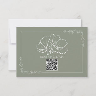 Line Art Floral Sage Green Wedding RSVP Card