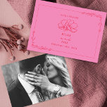 Line Art Floral Wedding Pink   Red Save The Date<br><div class="desc">Illustration of flowers with line art botanical border.  Background is pink.</div>
