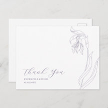 Line art flower Lavender Thank You postcard