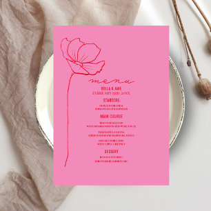 Line Art Flower Pink + Red Wedding Menu