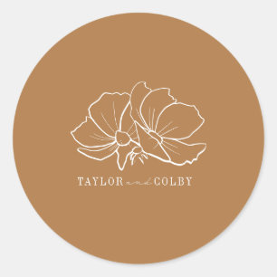 Line Art Flowers Goldenrod Wedding Classic Round Sticker