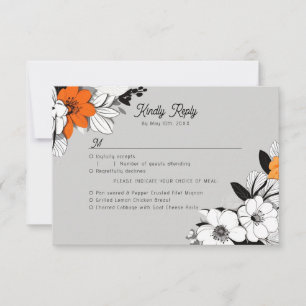 Line-art flowers meal choices RSVP card