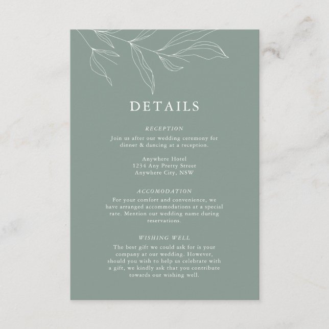 Line Art Foliage Leaf Details Enclosure Card.. (Front)