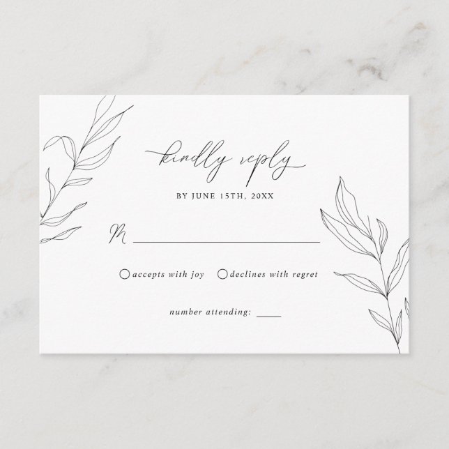 Line Art Foliage Leaf RSVP Card (Front)