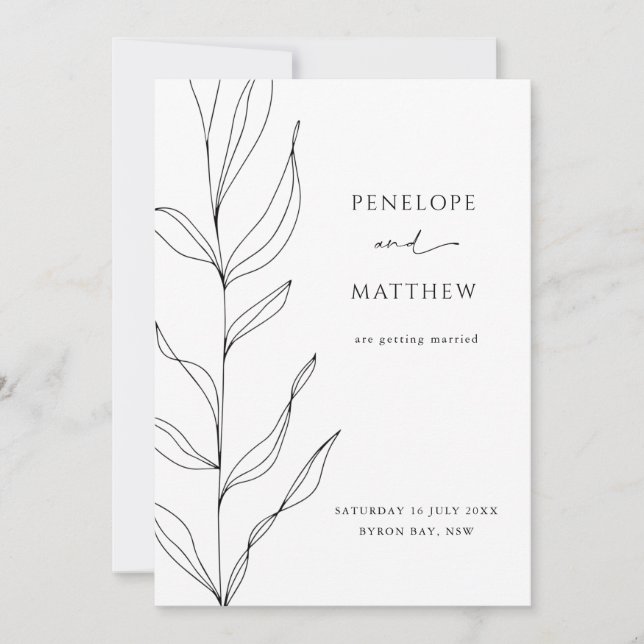 Line Art Foliage Leaf Save the Date Invitation (Front)