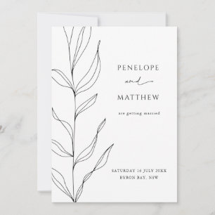 Line Art Foliage Leaf Save the Date Invitation