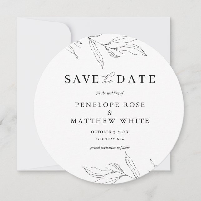 Line Art Foliage Leaf Save the Date Invitation (Front)
