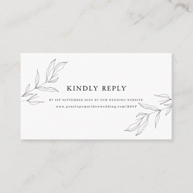 Line Art Foliage Leaf Website RSVP  Enclosure Card (Front)