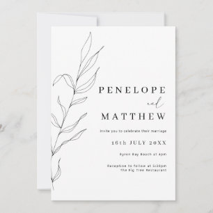 Line Art Foliage Leaf Wedding Invitation