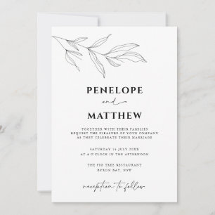 Line Art Foliage Leaf Wedding Invitation