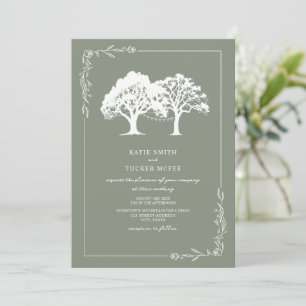Line Art Forest String Lights Sage Green Wedding Invitation