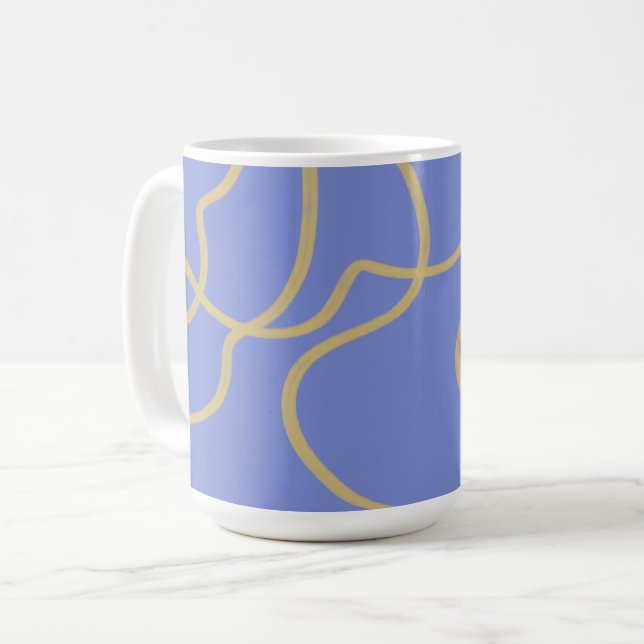 Line Art: Gold on Blue  Coffee Mug (Front Left)
