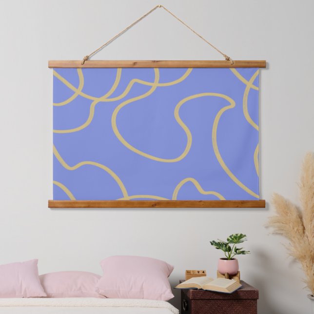 Line Art: Gold on Blue  Hanging Tapestry (Bedroom)