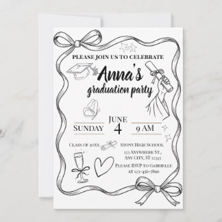 Line Art Graduation Invitation & QR Code