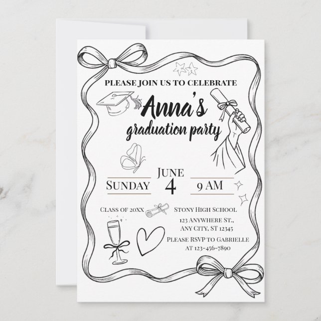 Line Art Graduation Invitation & QR Code (Front)